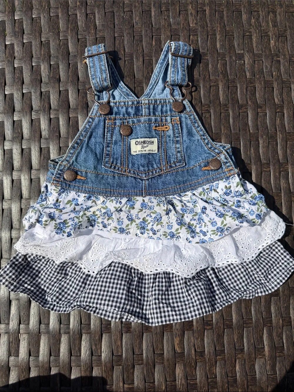 OshKosh B'gosh Denim Floral Ruffle Overall Dress